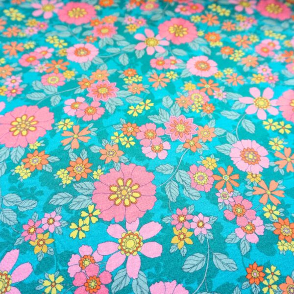 Bio Jersey Hippie Flowers aqua pink