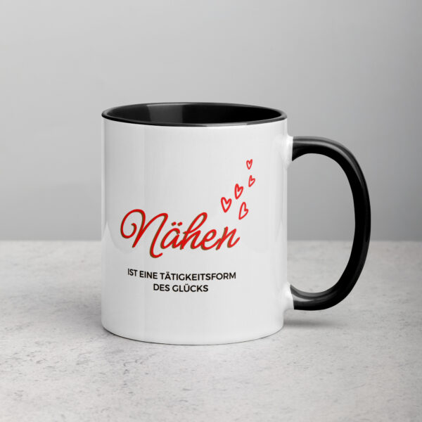 Tasse "Nähen ist eine Tätigkeitsform des Glücks" in deiner Lieblingsfarbe und Wunschgröße